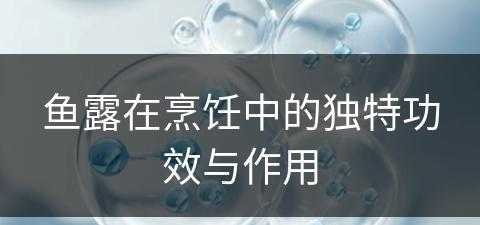 鱼露在烹饪中的独特功效与作用